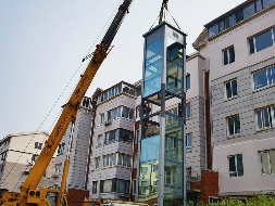 大连日昇首台本市高标准加装电梯项目施工中